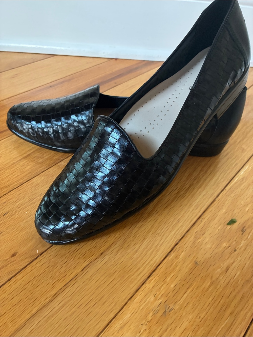 Trotters Black Woven Leather Slip-On Loafers